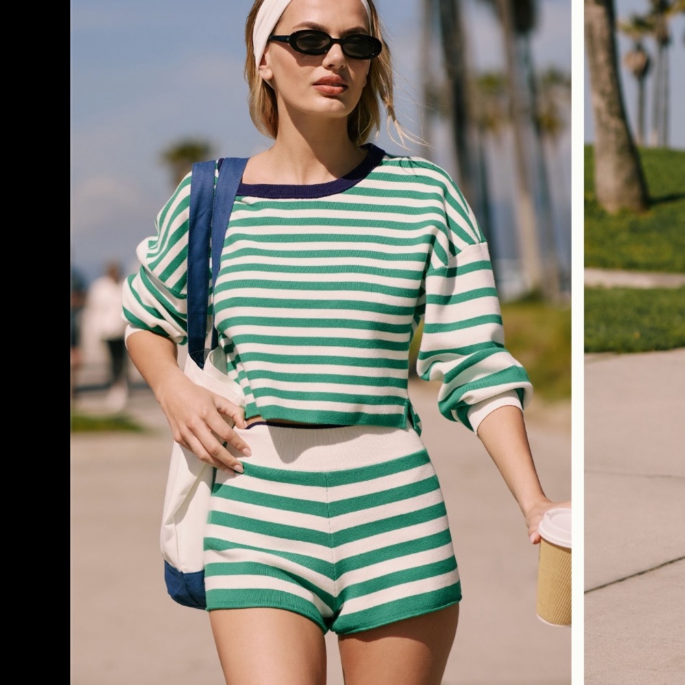 Anthropologie Green and White Striped Knit Top